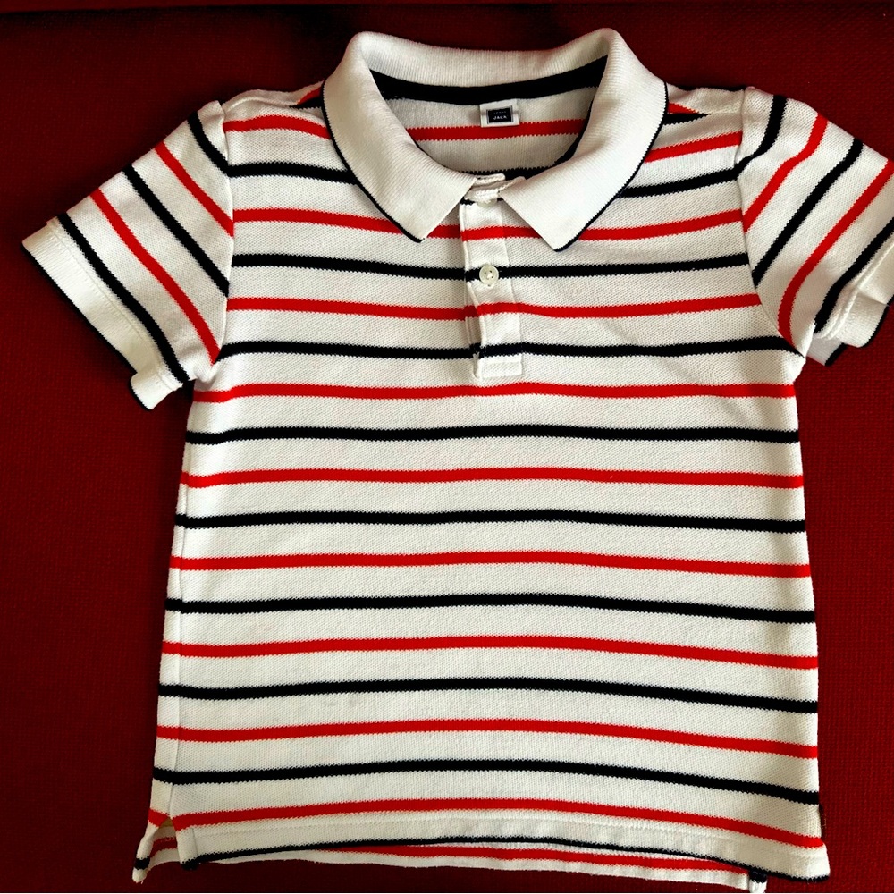 Janie And Jack Polo Tee Shirt Stripes Boys Kids, White Red Blue Stripe, Size 5US